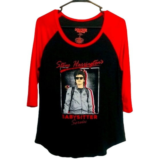 NETFLIX Stranger Things Steve Harrington Raglan Long Sleeve Shirt - Picture 1 of 4